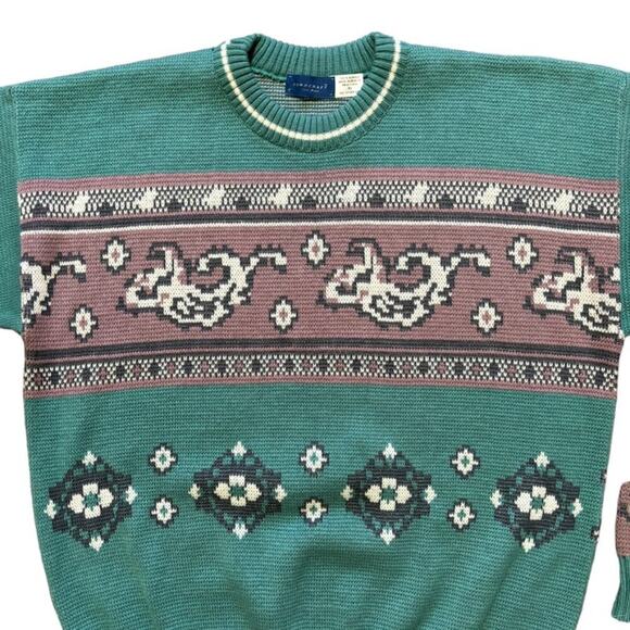 VTG TOWNCRAFT Long Sleeve Crew Neck Sweater in Retro Fair Isle SZ XL - Picture 3 of 7